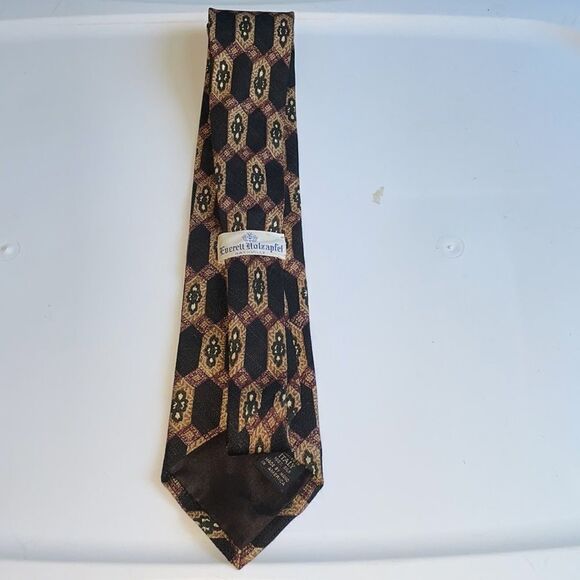 Vtg 70s black, tan, dark green, cream & maroon silk tie - Picture 3 of 5